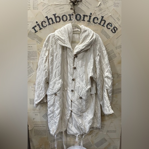 Free People One Cedar Parachute Jacket Hood Quilted Knit Oversized Ivory - Picture 4 of 5